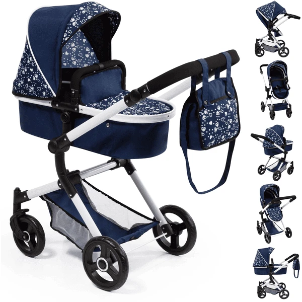 Bayer Design Combi Poppenwagen Neo Vario Blauw Met Hartjes 1 Bayer Design Combi Poppenwagen Neo Vario Blauw Met Hartjes