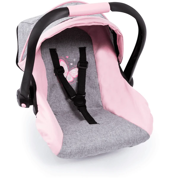 Bayer Design Poppen Autostoel Met Dak Grijs/roze, Met Vlinder 4 Bayer Design Poppen Autostoel Met Dak Grijs/roze, Met Vlinder - Afbeelding 4