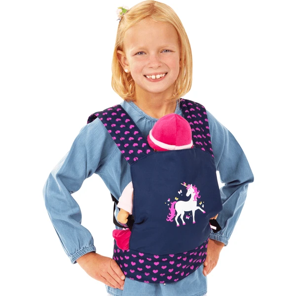 Bayer Design Poppen Draagzak Blauw, Met Eenhoorn 2 Bayer Design Poppen Draagzak Blauw, Met Eenhoorn - Afbeelding 2