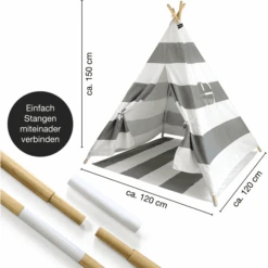 Hej Loenne Kindertent, Grijs-wit Gestreept -Kinderspeelgoed hej loenne kindertent grijs wit gestreept a364772 2