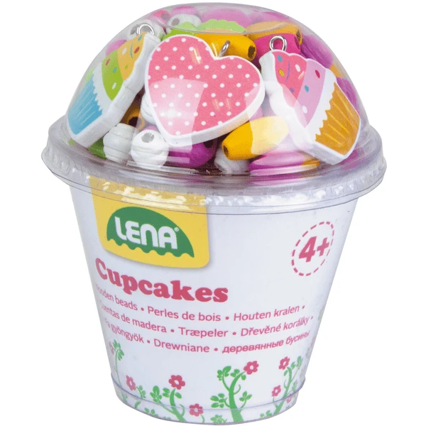 LENA® Houten Kralen Cupcakes, Roze 1 LENA® Houten Kralen Cupcakes, Roze