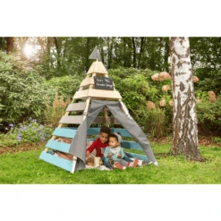 MUDDY BUDDY Speeltent Tipi Voor Buiten "Dreamer" Naturel-warm Grijs-petrol Blauw -Kinderspeelgoed muddy buddy speeltent tipi voor buiten dreamer naturel warm grijs petrol blauw a412375 3
