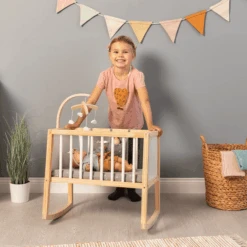 MUSTERKIND ® Poppenwieg Viola Wit/natuur/grijs -Kinderspeelgoed musterkind poppenwieg viola wit natuur grijs a326742 2