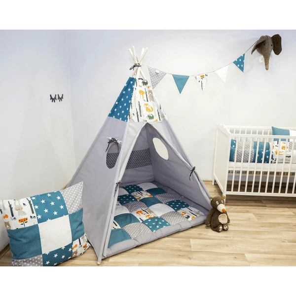 Ullenboom Teepee Bosdieren Petrol 2 Ullenboom Teepee Bosdieren Petrol - Afbeelding 2